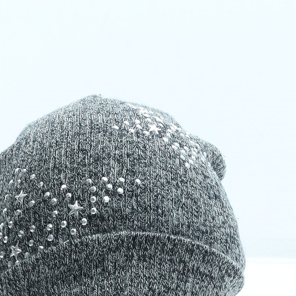 New Look Womens Grey Acrylic Beanie One Size - Stars