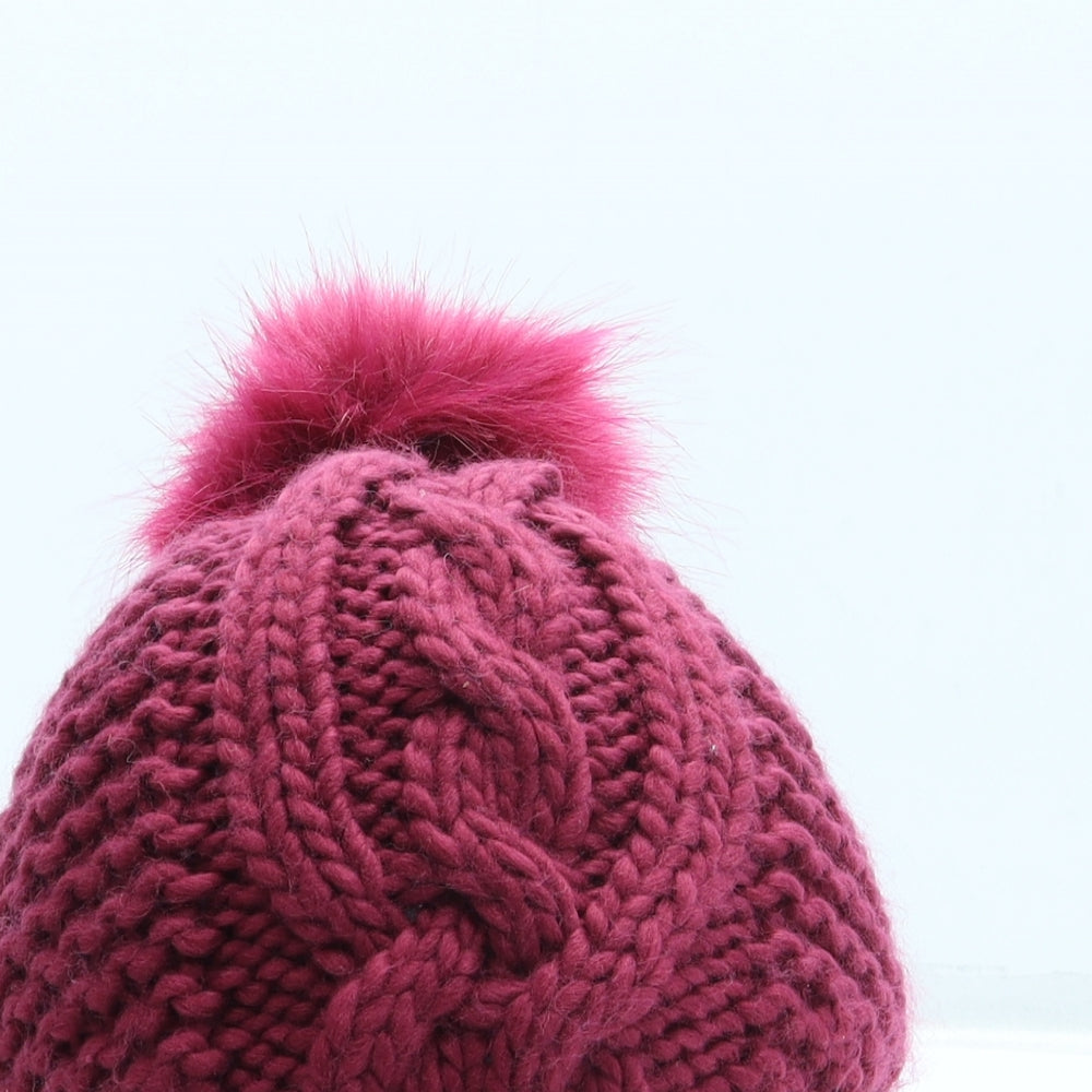 Laura Ashley Womens Pink Acrylic Bobble Hat One Size - Pom Pom
