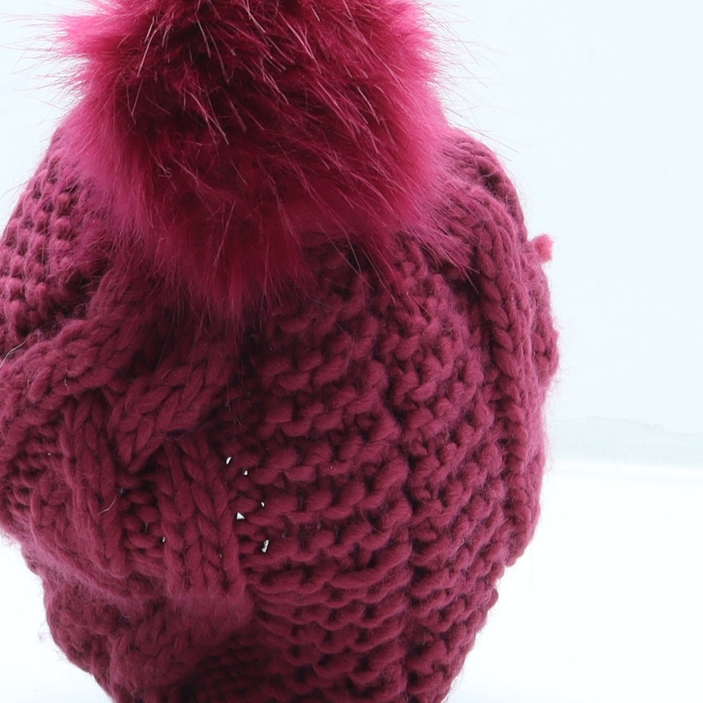 Laura Ashley Womens Pink Acrylic Bobble Hat One Size - Pom Pom