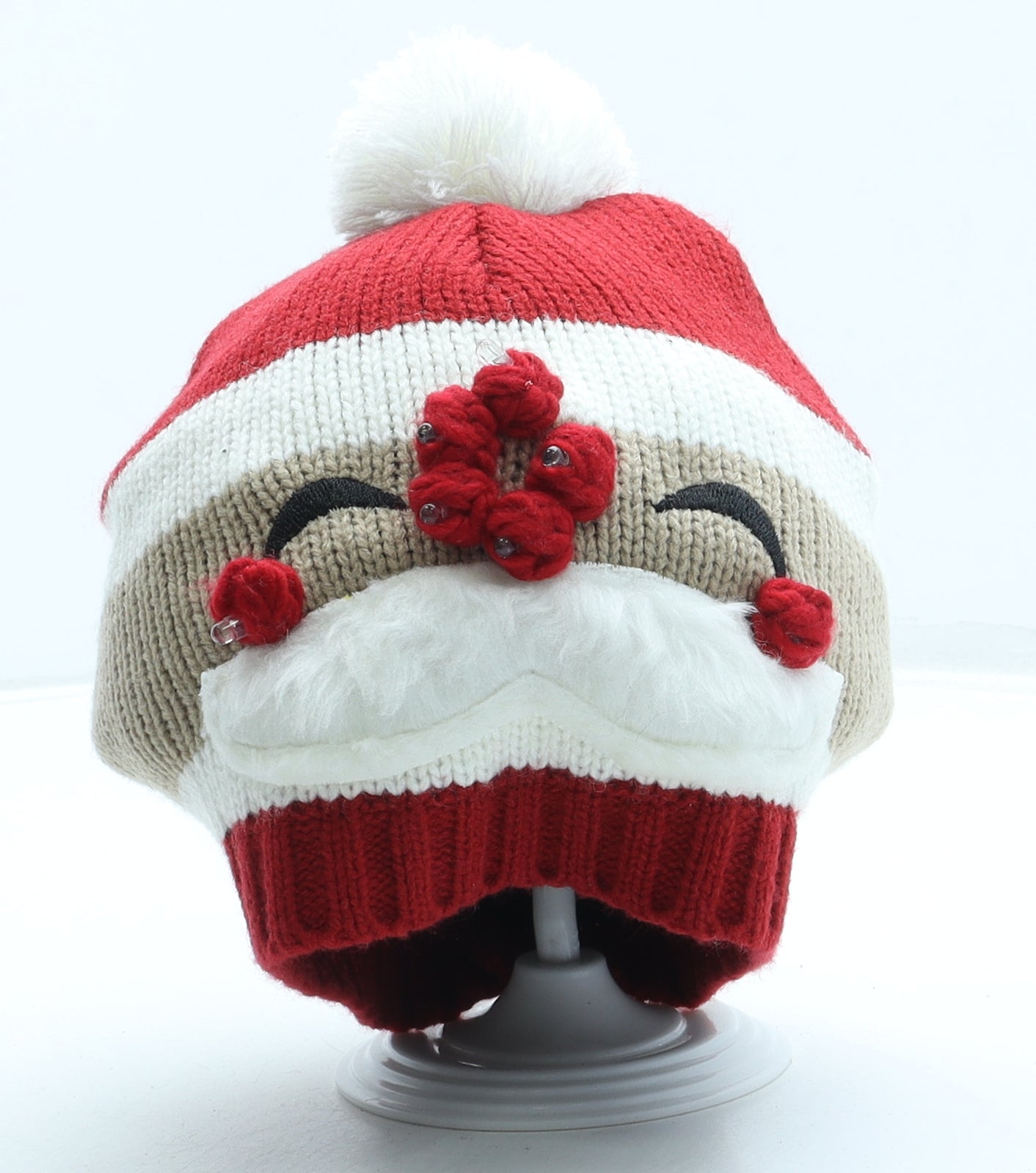 Great Christmas Womens Red Acrylic Bobble Hat One Size - Santa