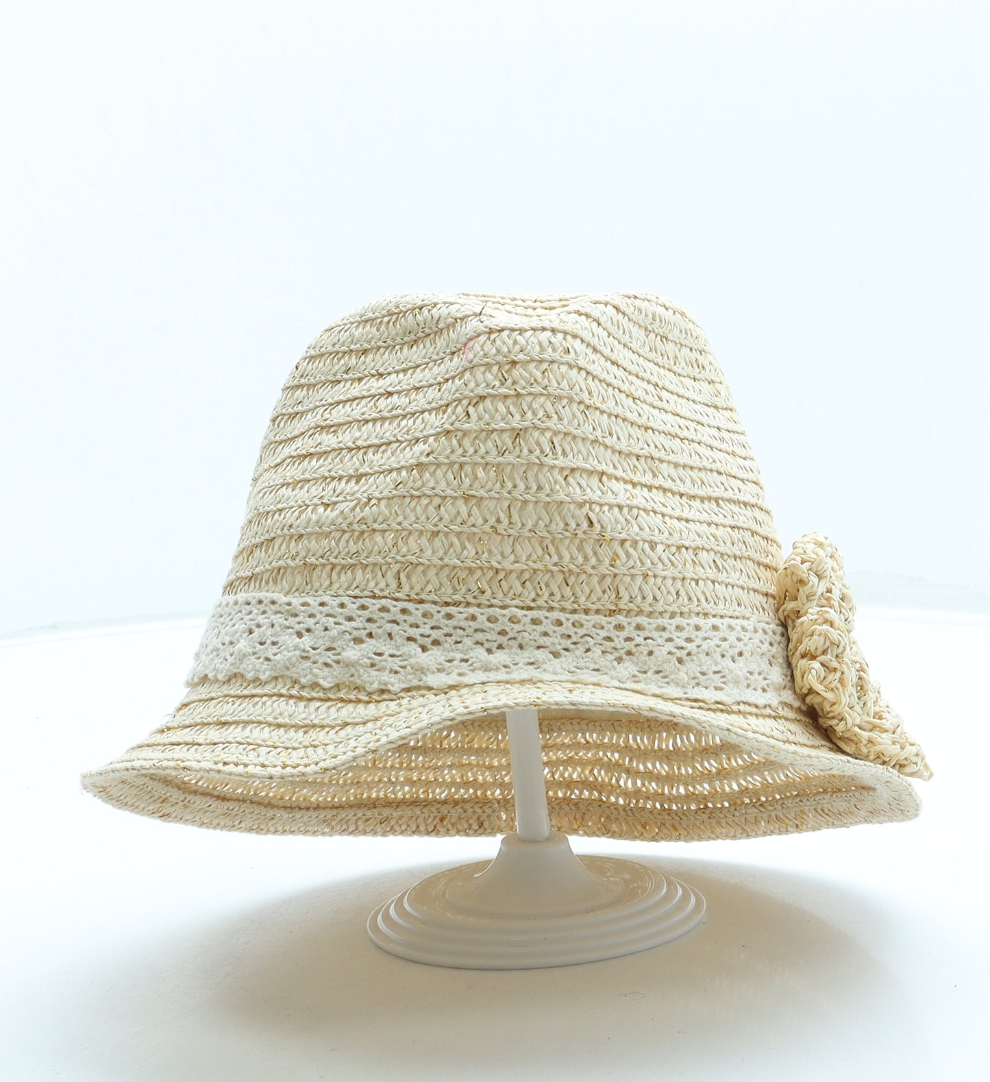 George Girls Beige Paper Sun Hat One Size - Flower