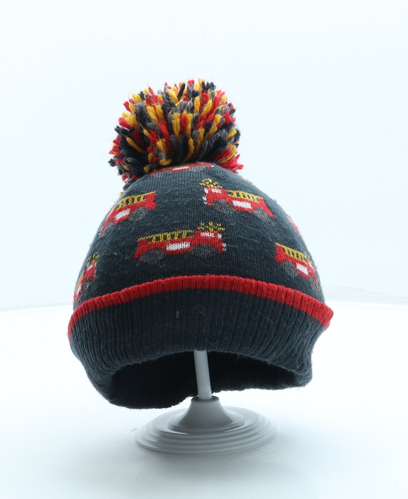 NEXT Boys Green Geometric Acrylic Bobble Hat One Size - Fire Engine