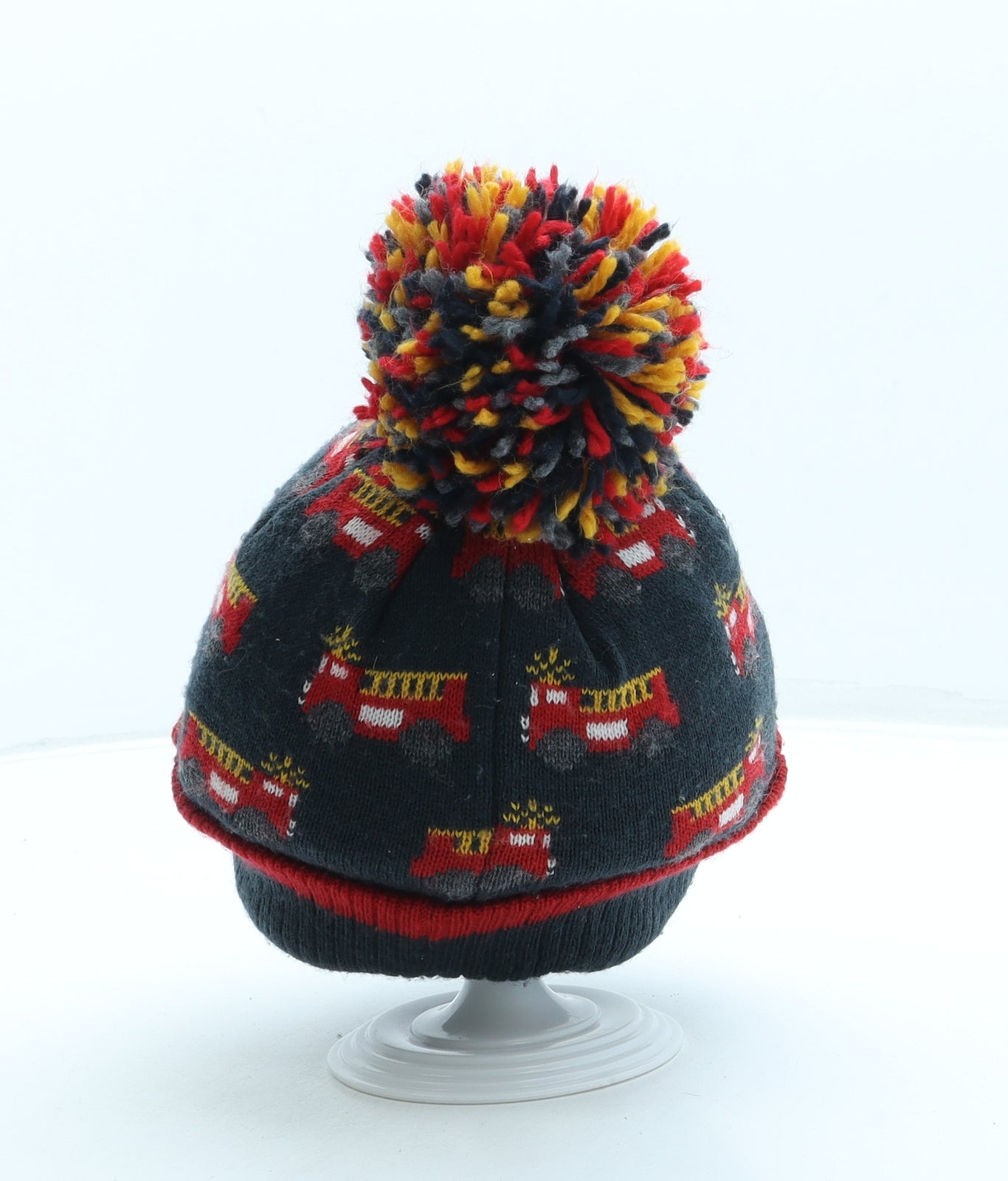 NEXT Boys Green Geometric Acrylic Bobble Hat One Size - Fire Engine