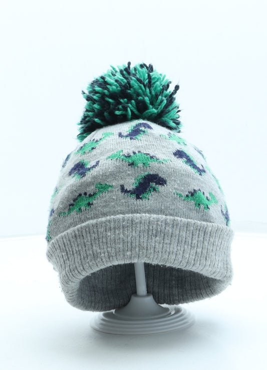 NEXT Boys Grey Geometric Acrylic Bobble Hat One Size - Dinosaur