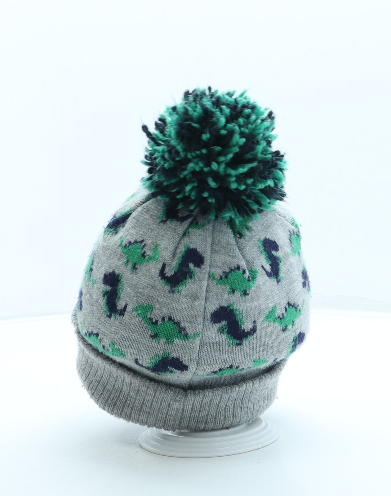 NEXT Boys Grey Geometric Acrylic Bobble Hat One Size - Dinosaur