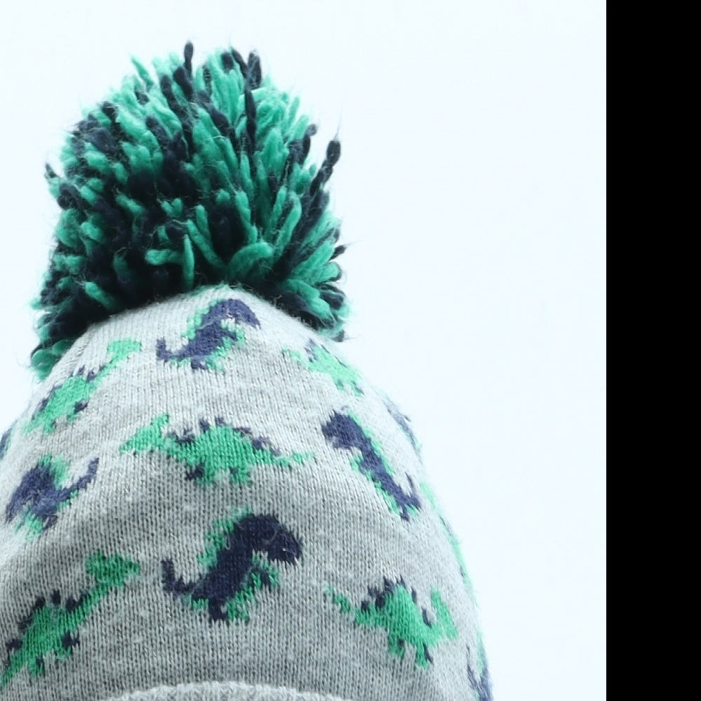 NEXT Boys Grey Geometric Acrylic Bobble Hat One Size - Dinosaur