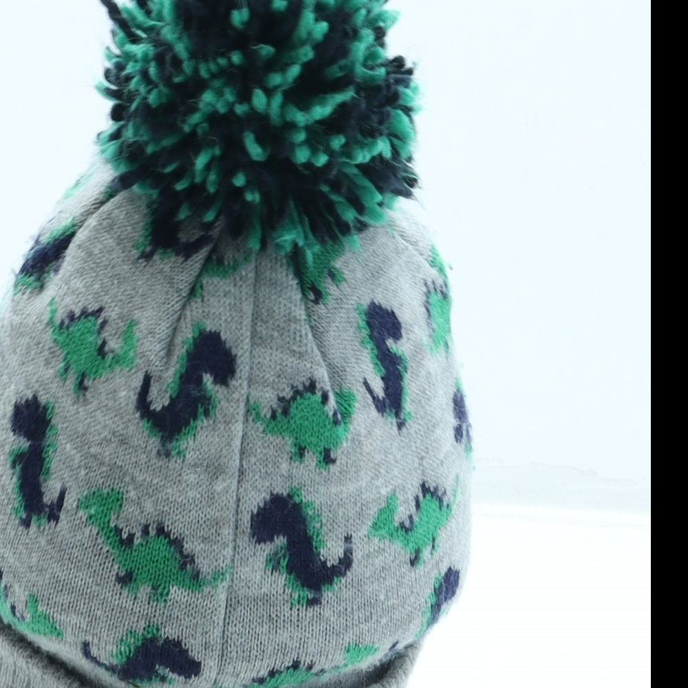 NEXT Boys Grey Geometric Acrylic Bobble Hat One Size - Dinosaur