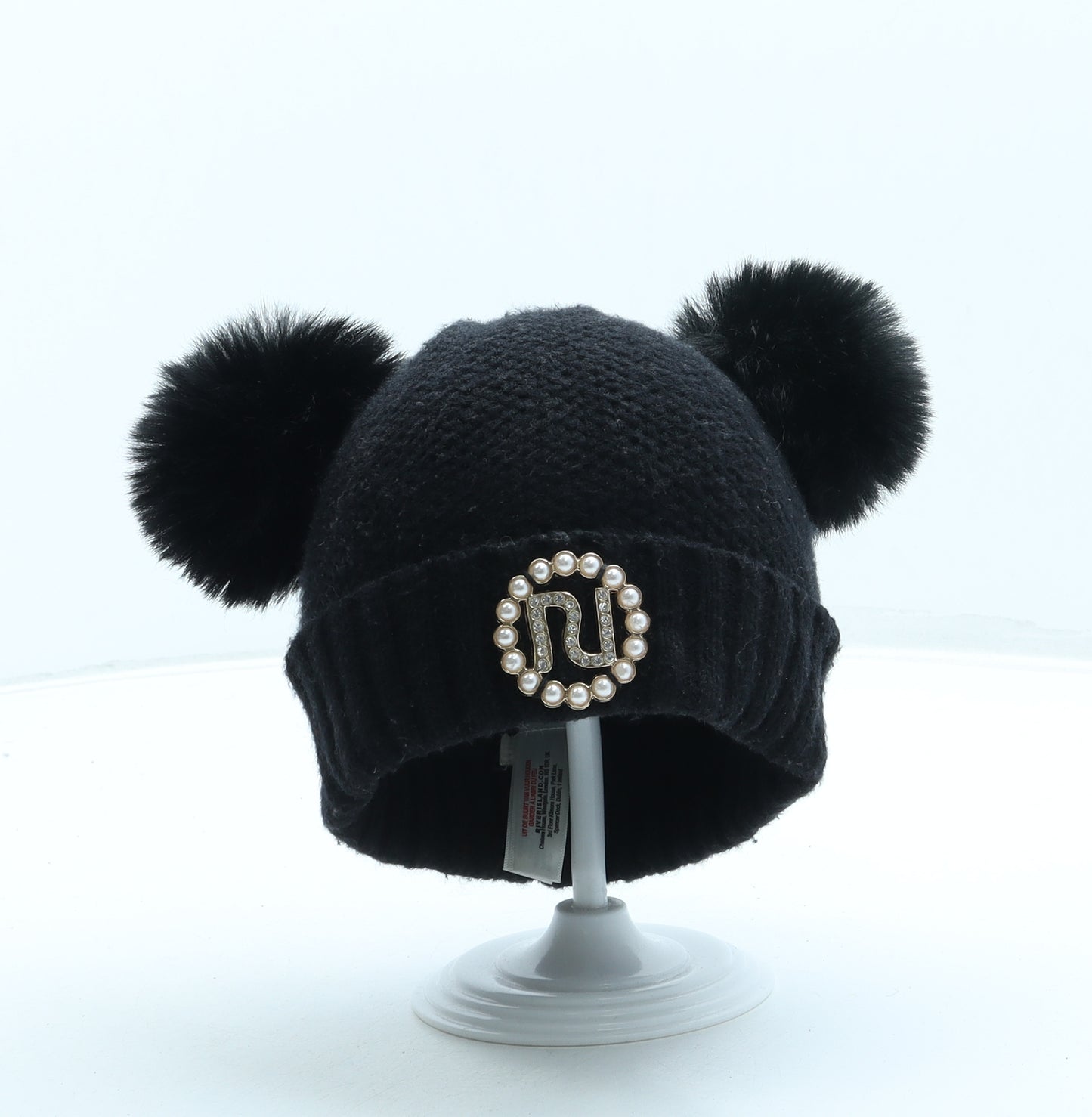 River Island Girls Black Viscose Bobble Hat One Size - Pom Pom
