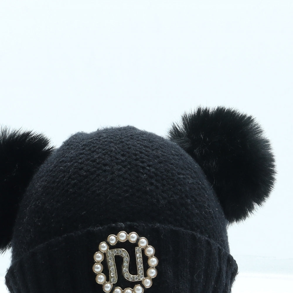 River Island Girls Black Viscose Bobble Hat One Size - Pom Pom