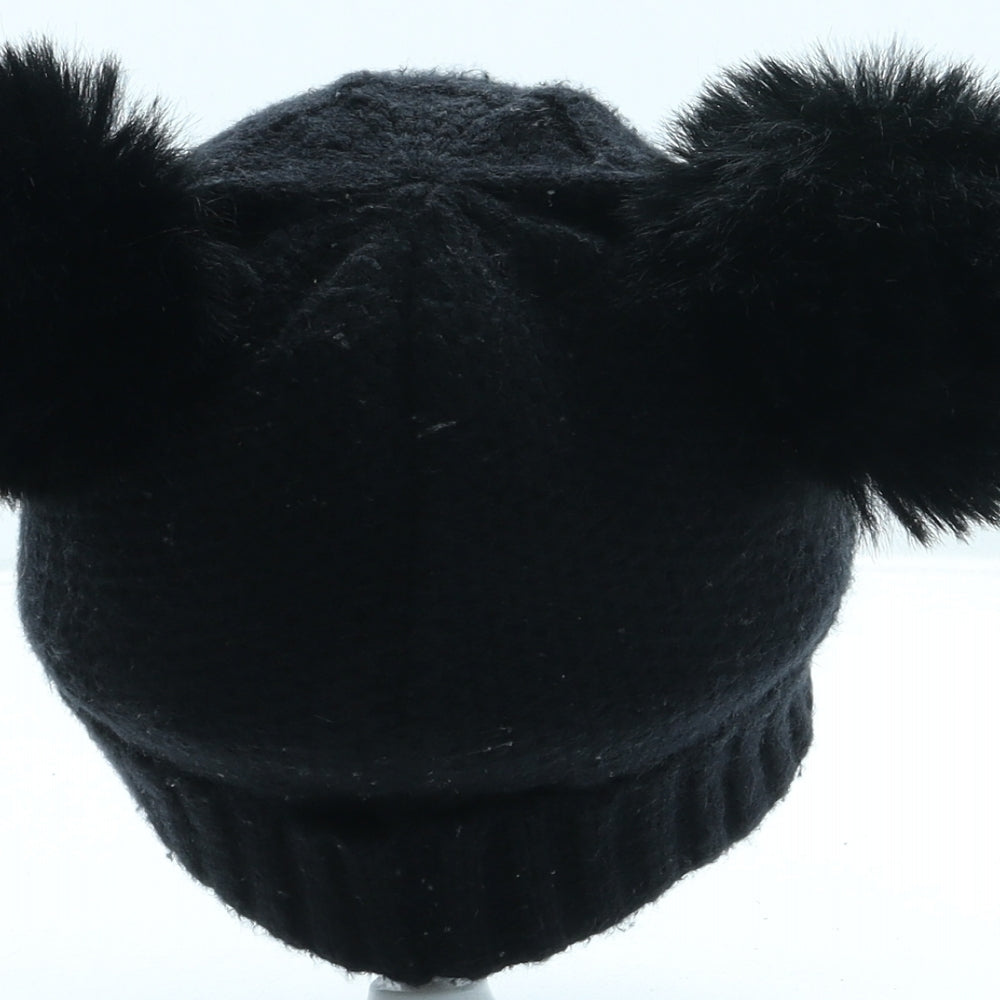 River Island Girls Black Viscose Bobble Hat One Size - Pom Pom