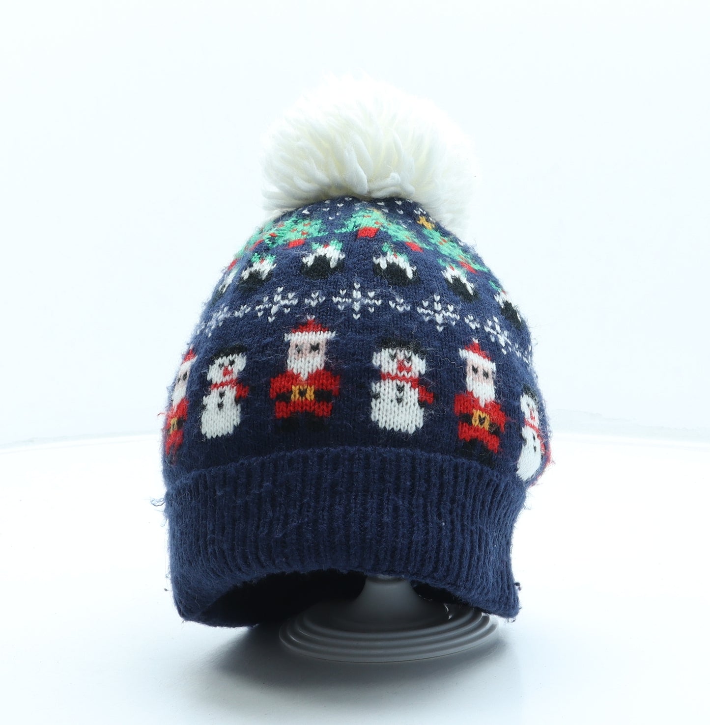 Atmosphere Womens Blue Geometric Acrylic Bobble Hat One Size - Christmas