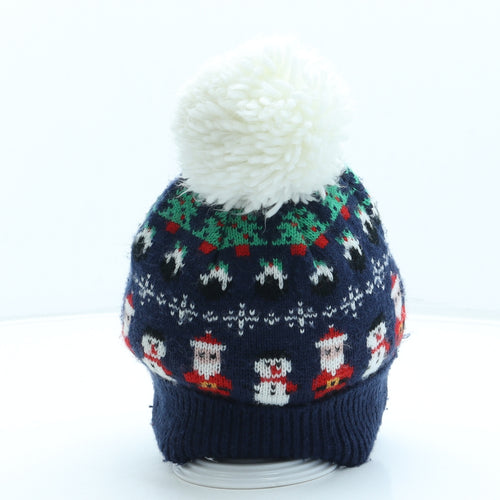 Atmosphere Womens Blue Geometric Acrylic Bobble Hat One Size - Christmas