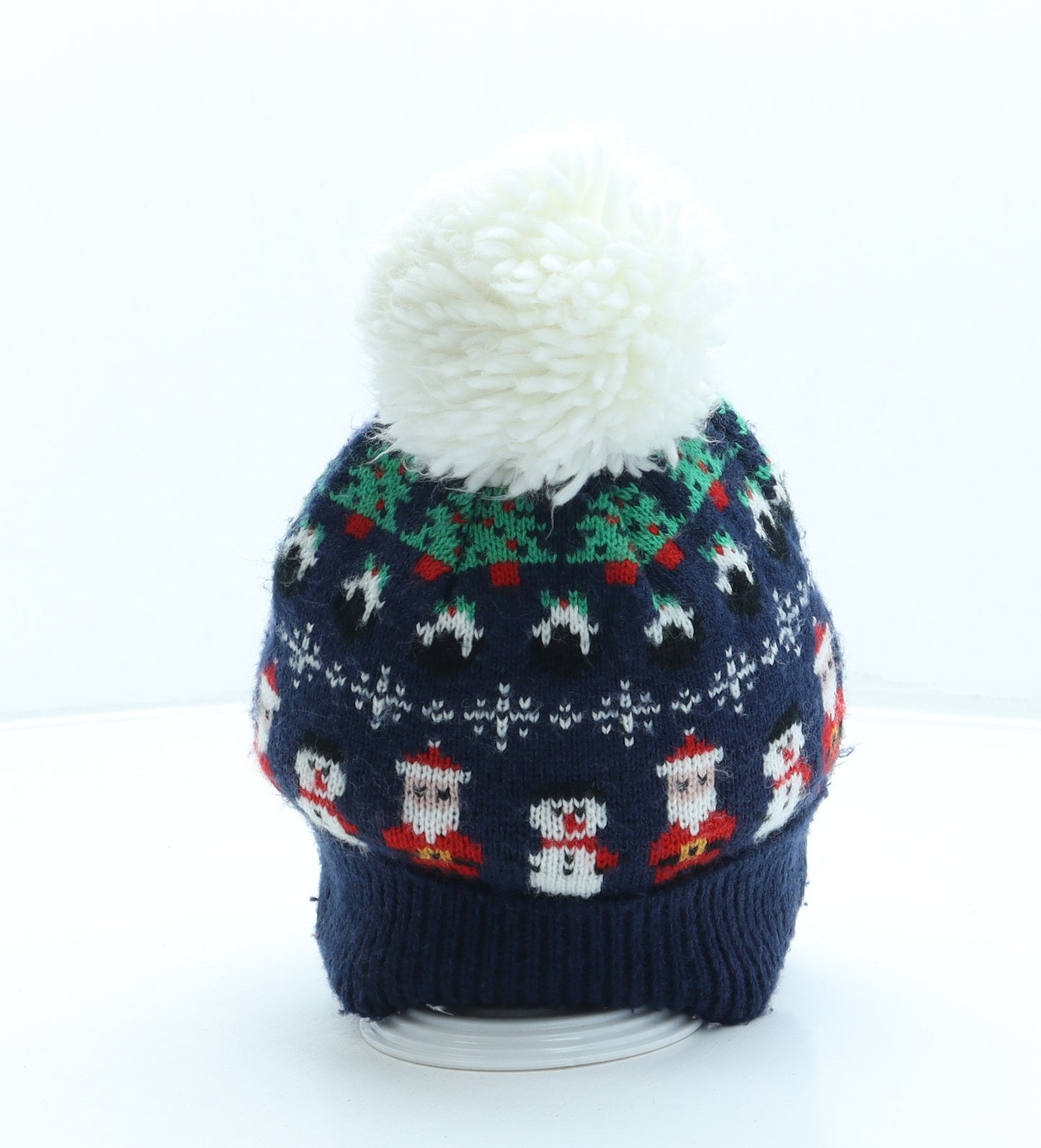 Atmosphere Womens Blue Geometric Acrylic Bobble Hat One Size - Christmas