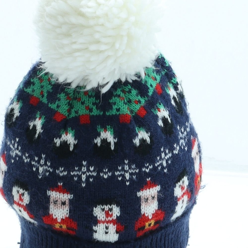 Atmosphere Womens Blue Geometric Acrylic Bobble Hat One Size - Christmas