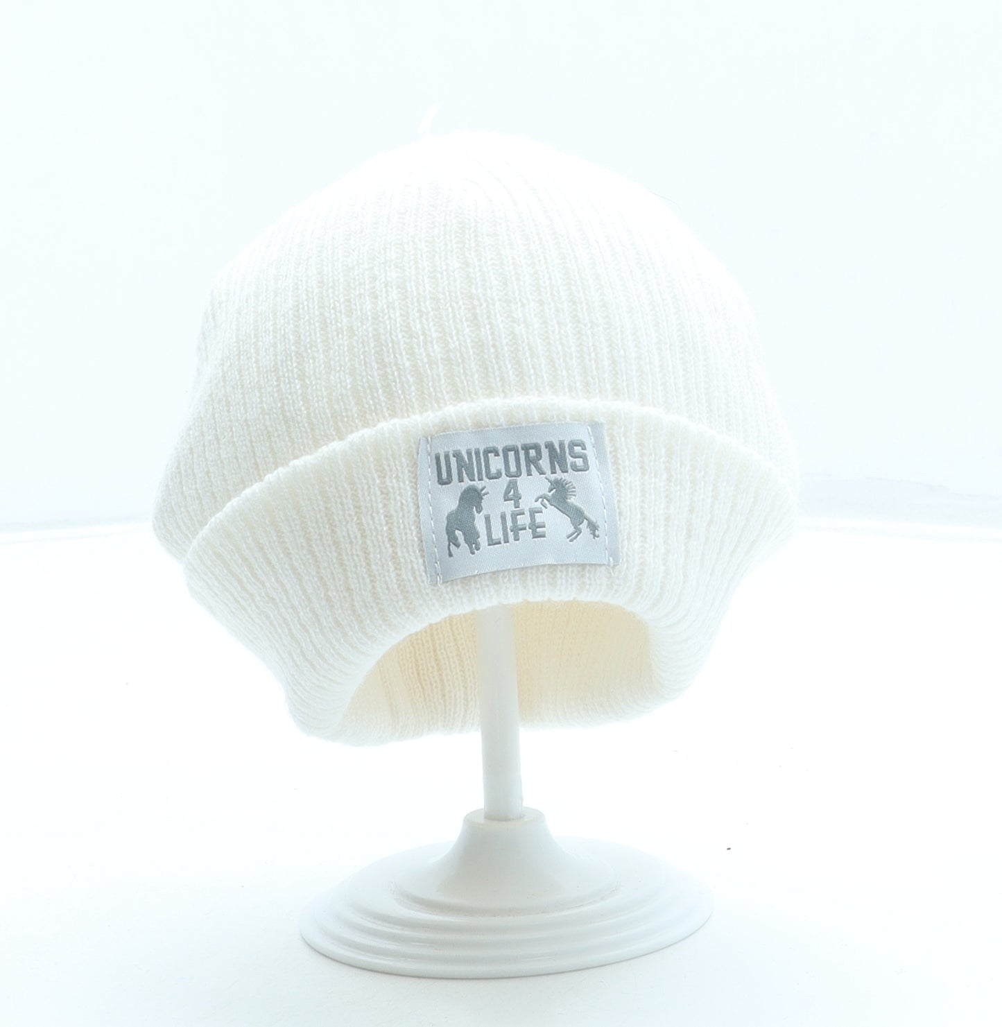 F&F Girls Ivory Acrylic Beanie One Size - Unicorn