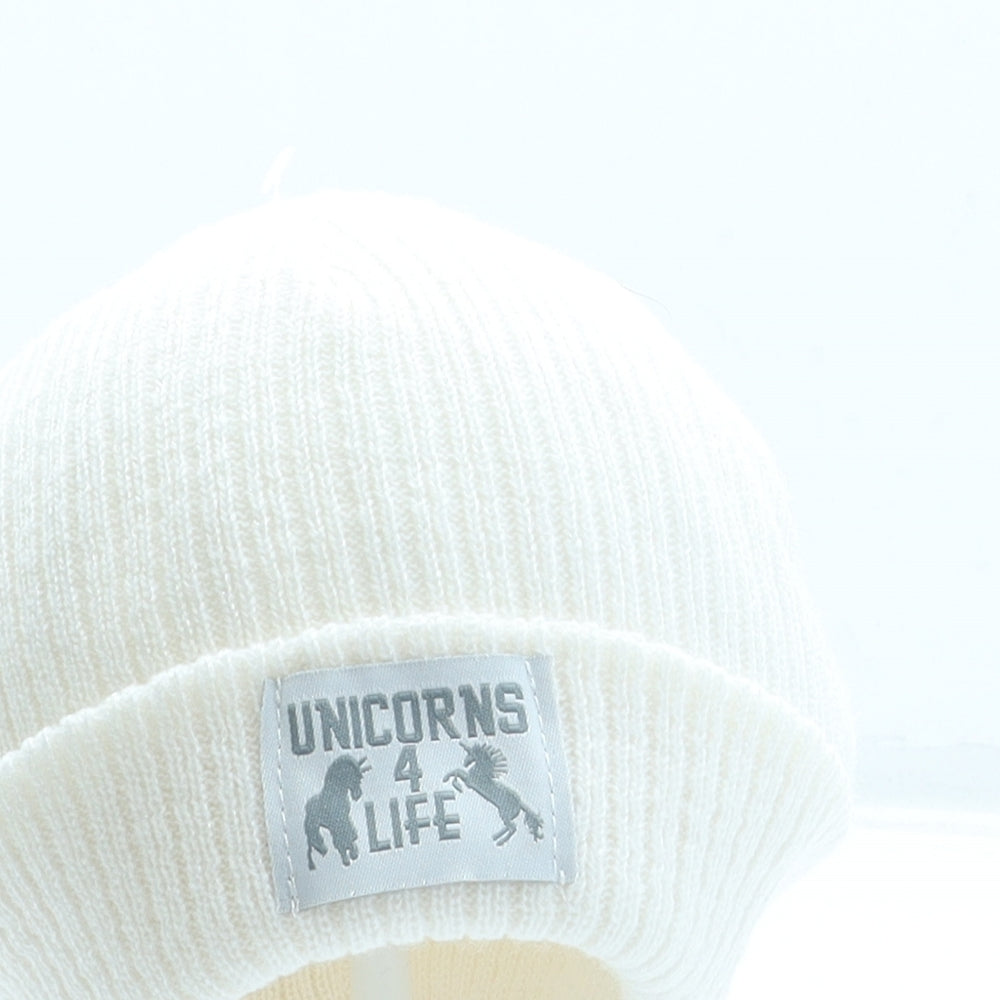 F&F Girls Ivory Acrylic Beanie One Size - Unicorn