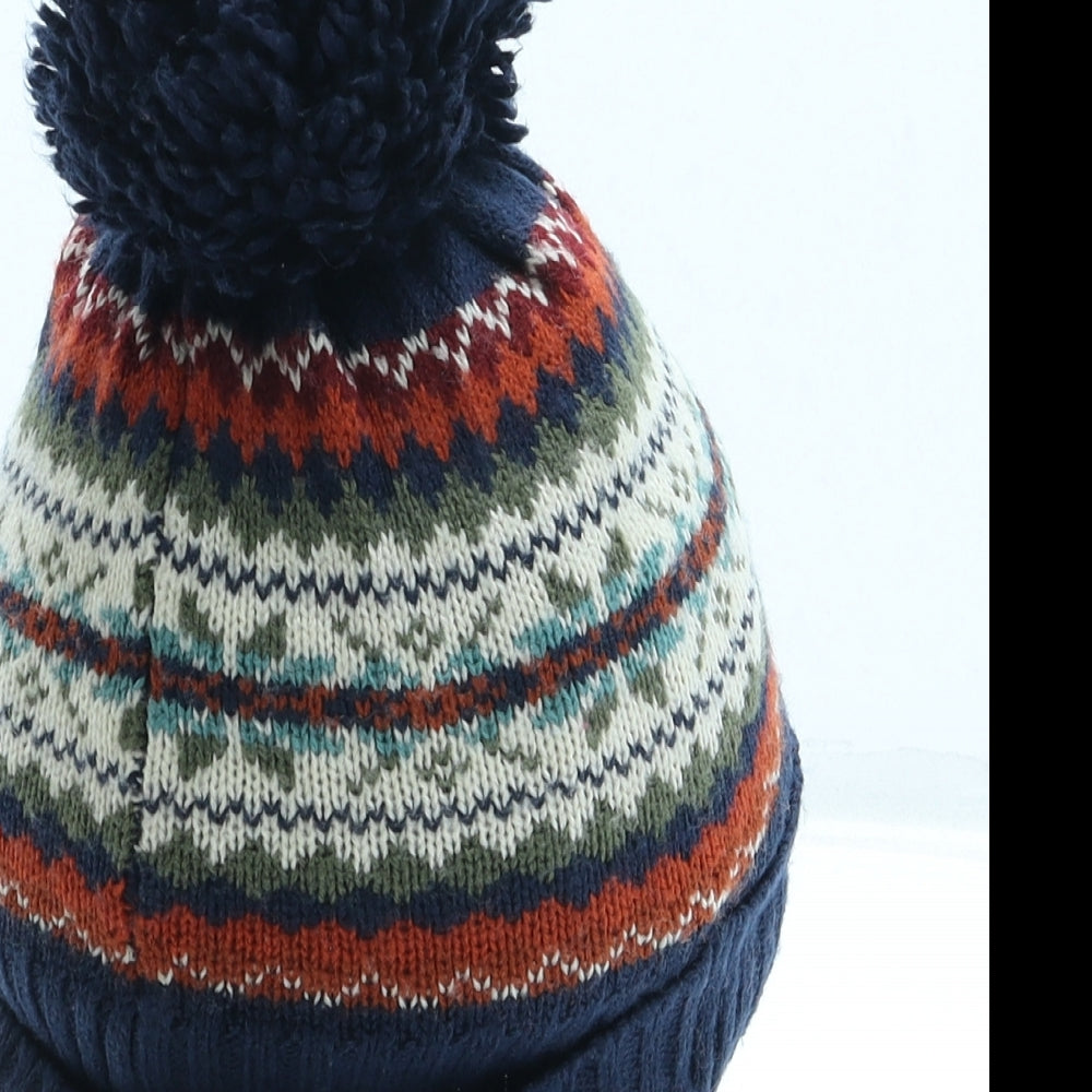 NEXT Boys Blue Fair Isle Acrylic Bobble Hat One Size - Pom Pom