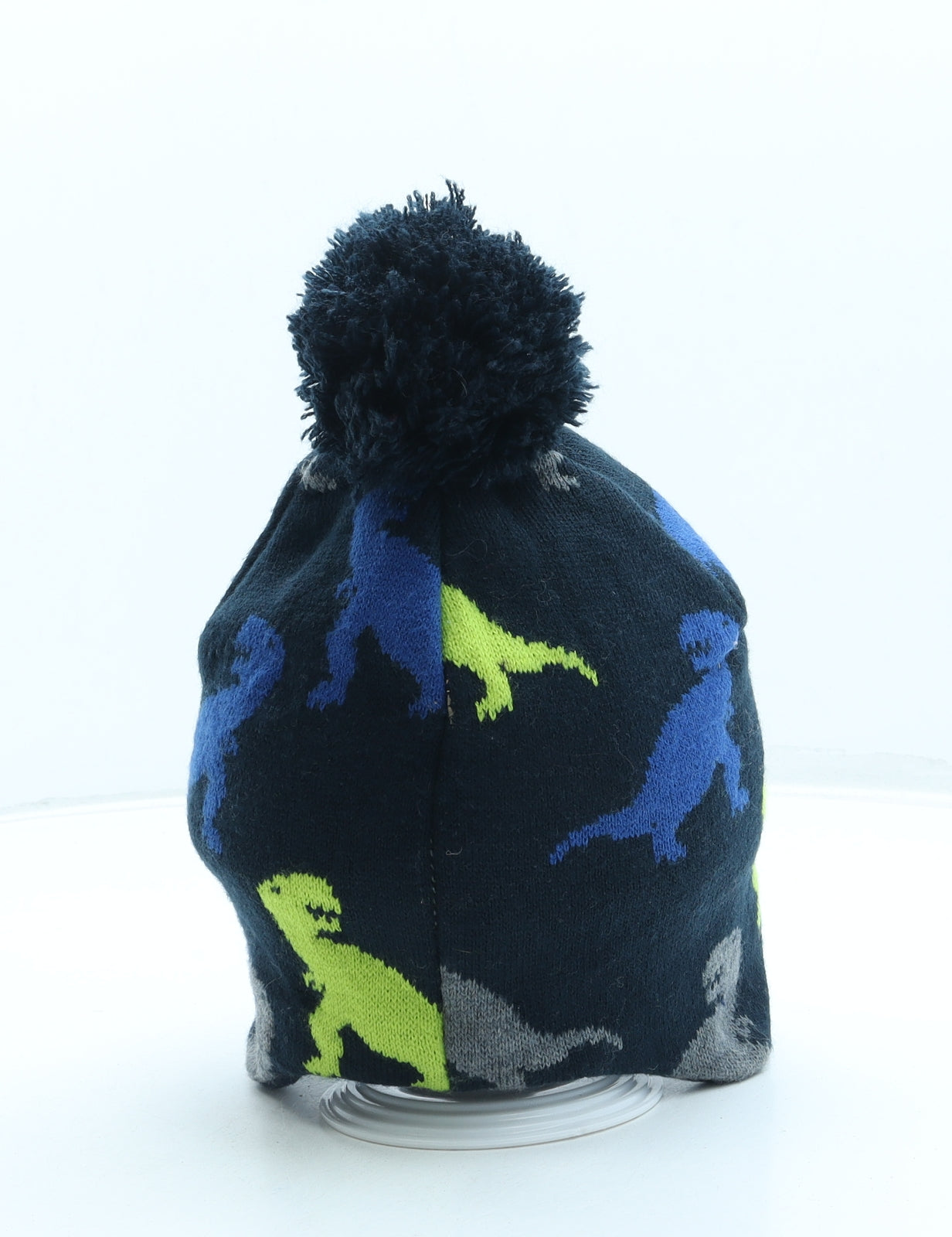 H&M Boys Blue Geometric Acrylic Bobble Hat One Size - Dinosaur