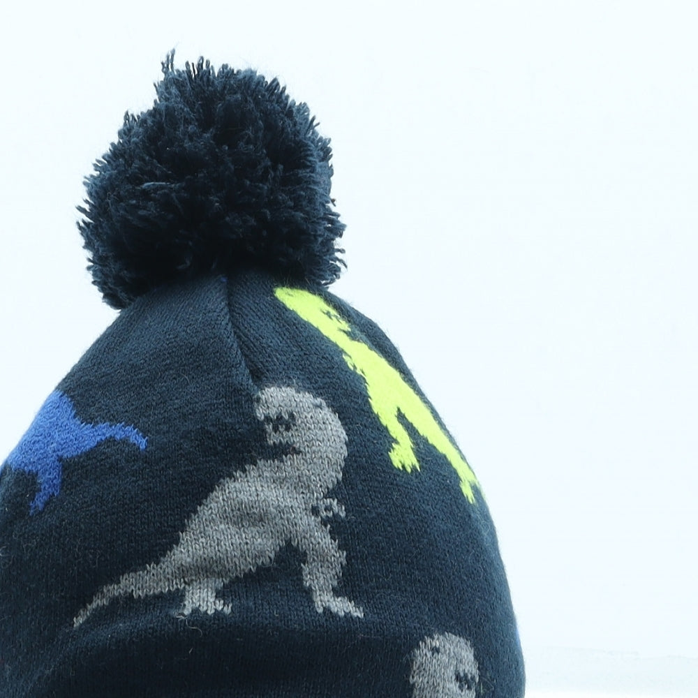 H&M Boys Blue Geometric Acrylic Bobble Hat One Size - Dinosaur