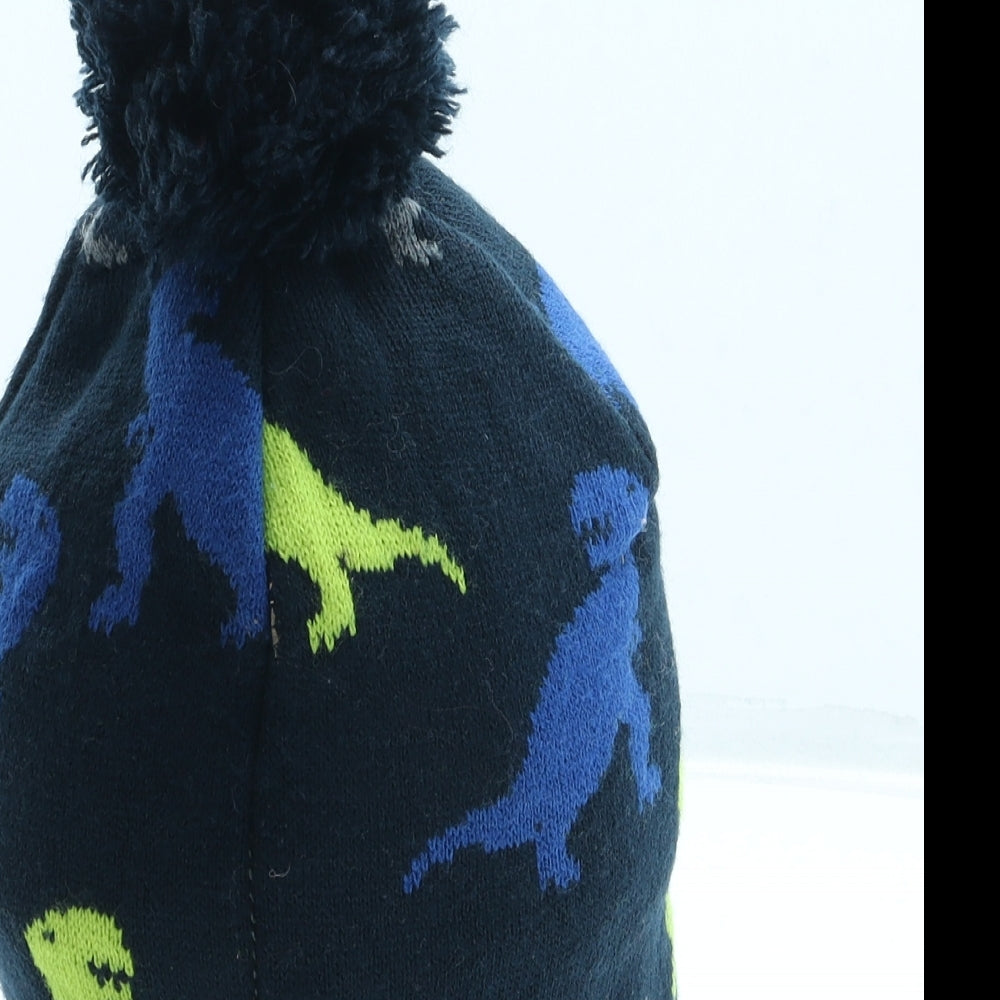 H&M Boys Blue Geometric Acrylic Bobble Hat One Size - Dinosaur