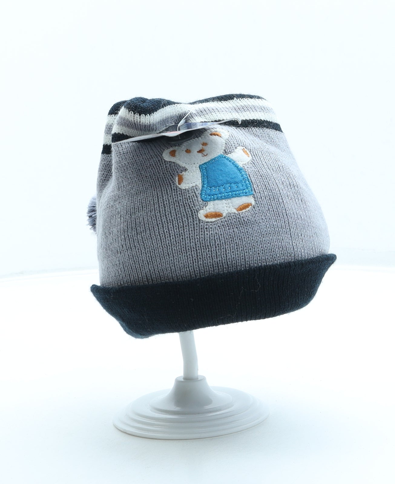 Storm Warmers Boys Grey Acrylic Bobble Hat One Size - Teddy Bear