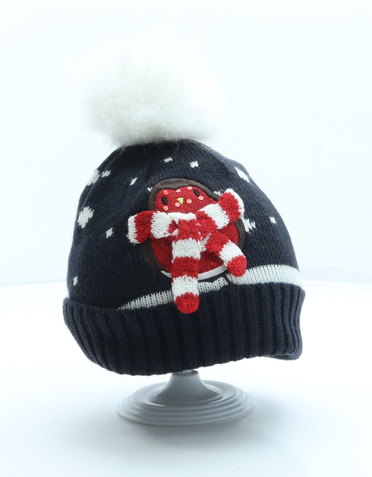 Atmosphere Womens Blue Acrylic Bobble Hat One Size - Robin