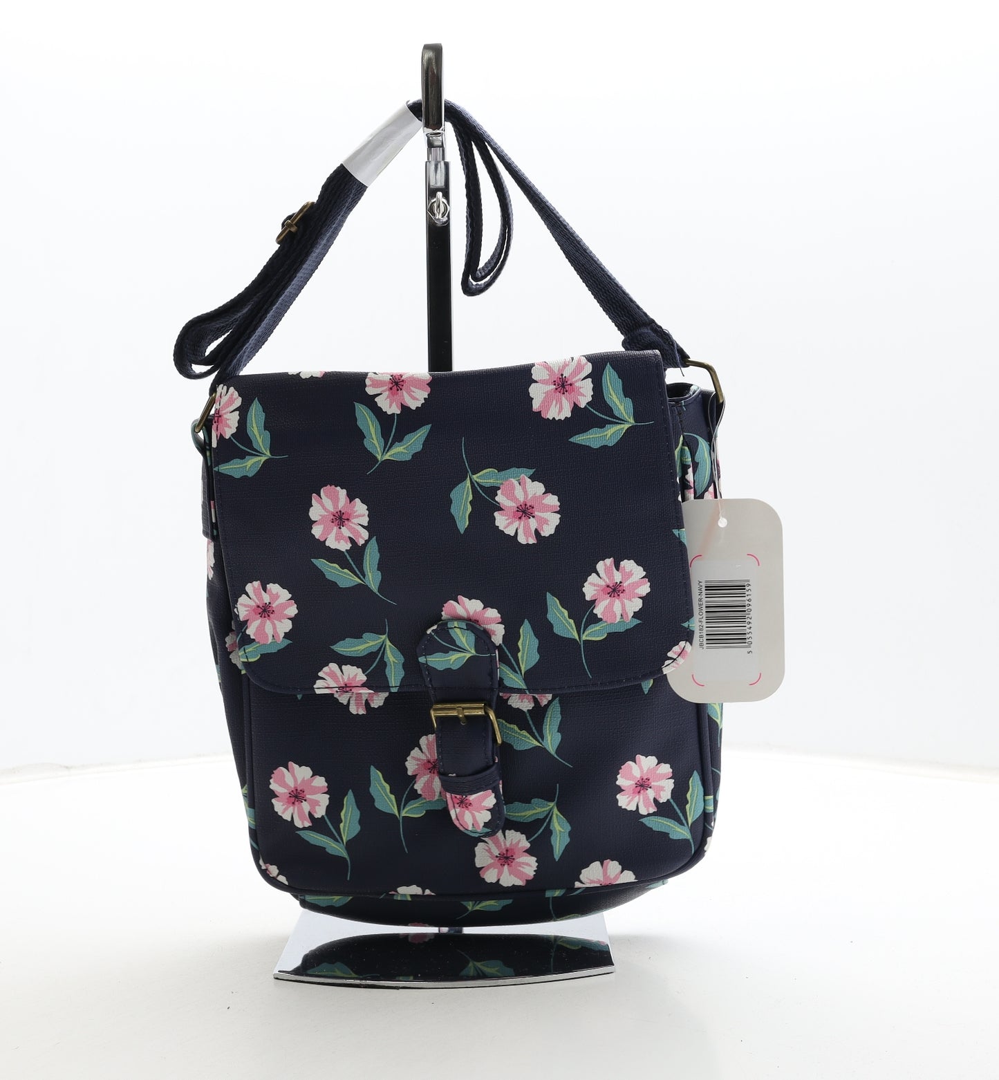 Nicole Brown Womens Navy Floral Polyurethane Crossbody Size Medium
