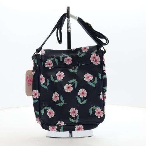 Nicole Brown Womens Navy Floral Polyurethane Crossbody Size Medium