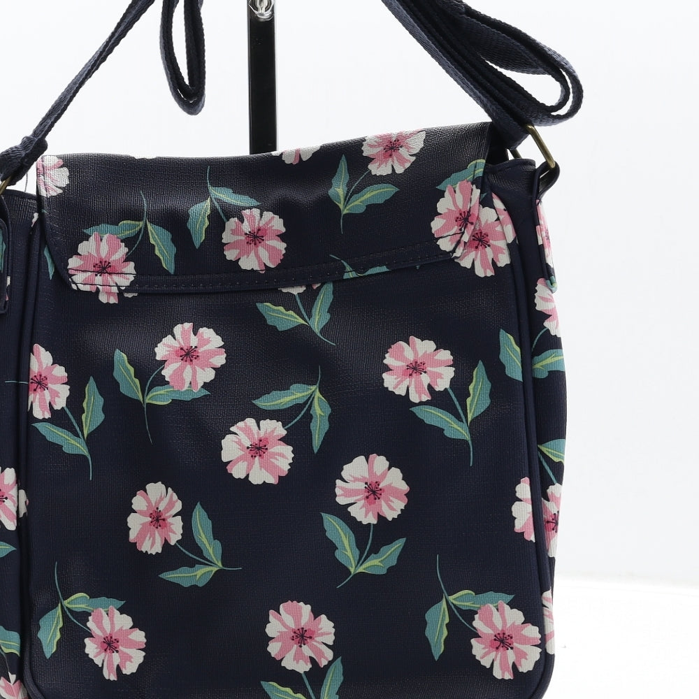Nicole Brown Womens Navy Floral Polyurethane Crossbody Size Medium