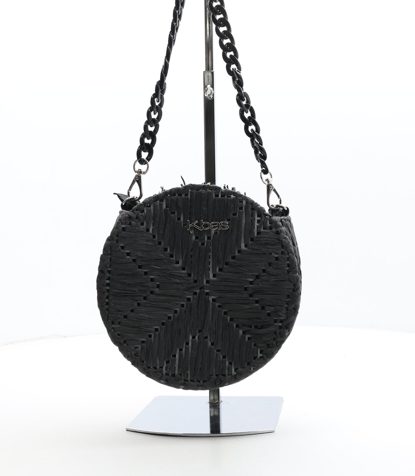 Kbas Womens Black Raffia Crossbody Size Small - Flower Detail