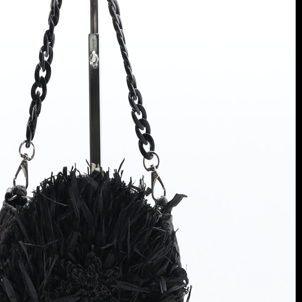 Kbas Womens Black Raffia Crossbody Size Small - Flower Detail