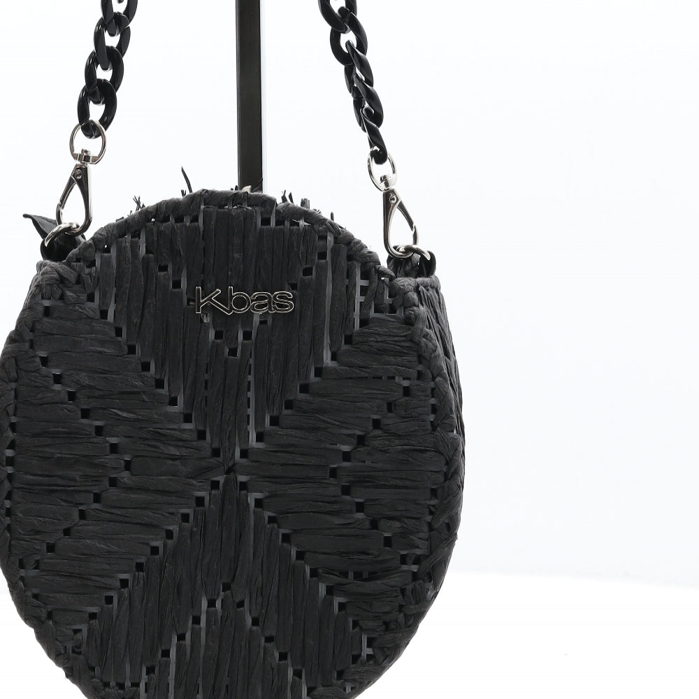Kbas Womens Black Raffia Crossbody Size Small - Flower Detail