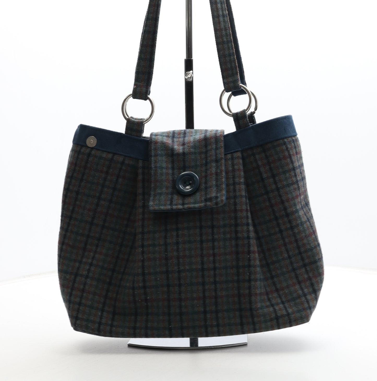 Earth Squared Womens Multicoloured Plaid Polyester Shoulder Bag Size Medium