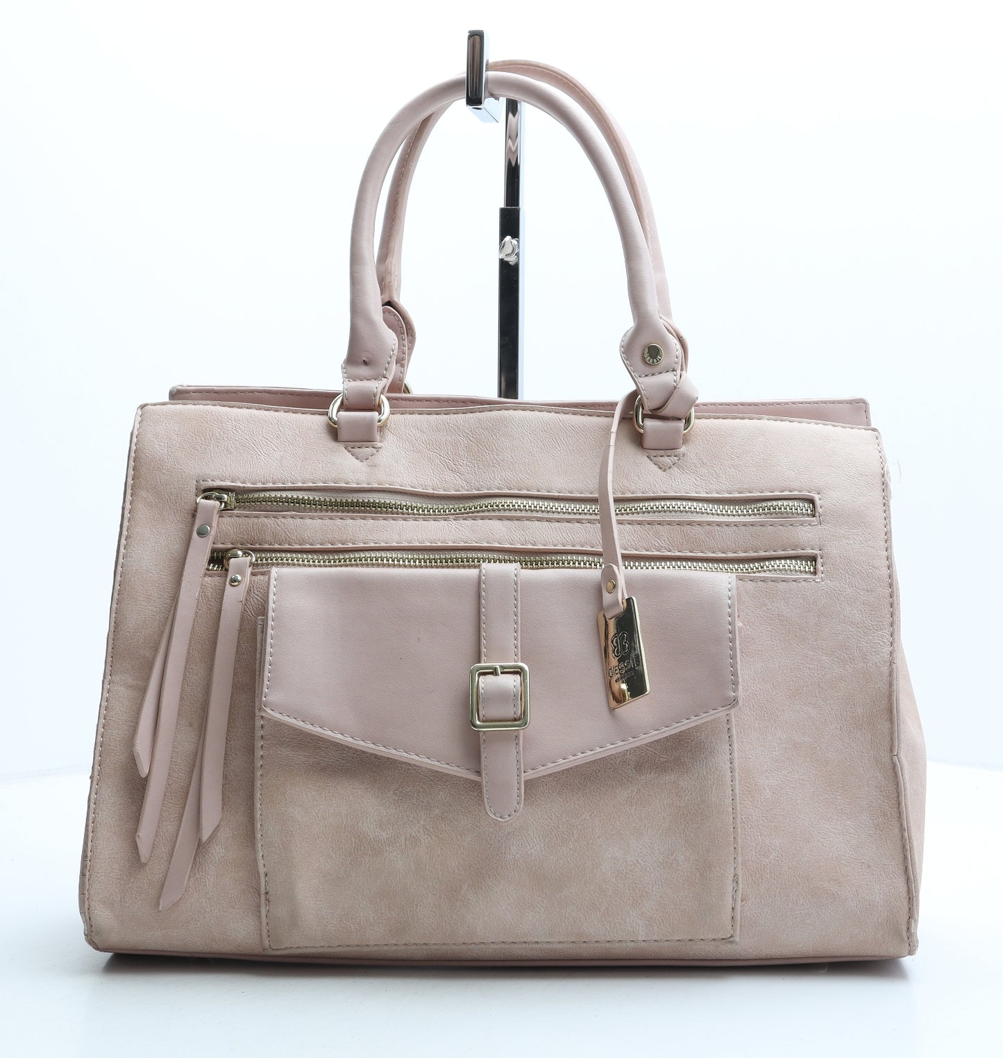 Bessie London Womens Pink Polyurethane Top Handle Bag Size Medium