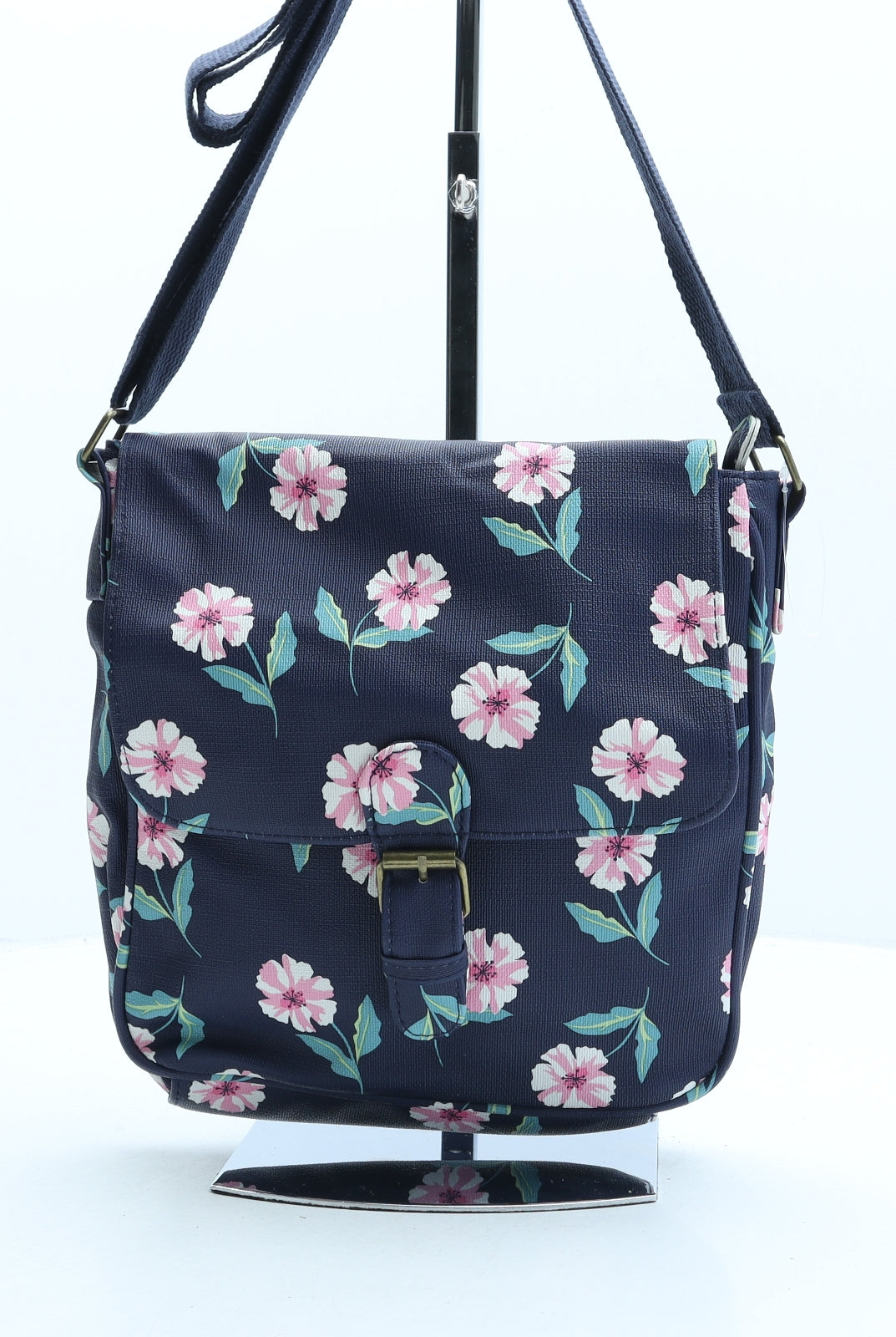 Preworn Womens Blue Floral Polyurethane Crossbody Size Small