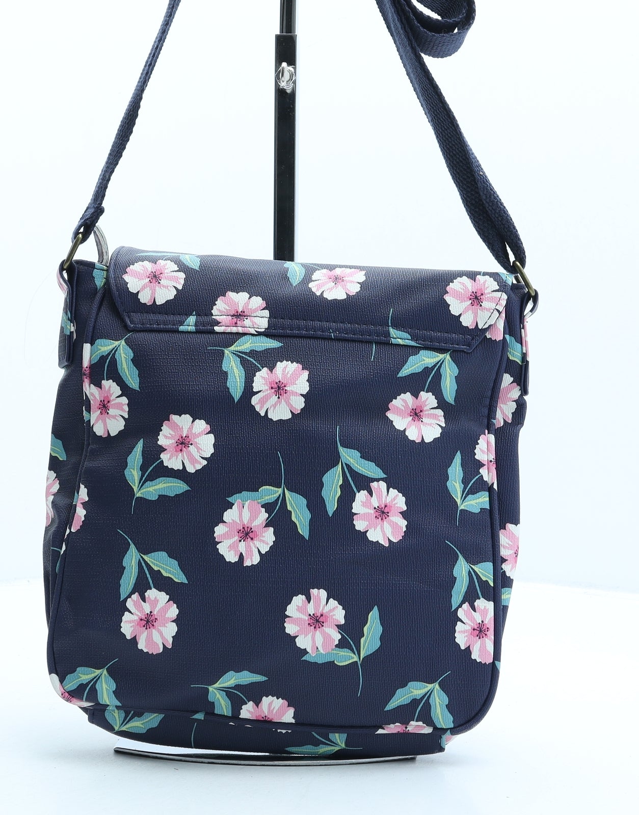 Preworn Womens Blue Floral Polyurethane Crossbody Size Small