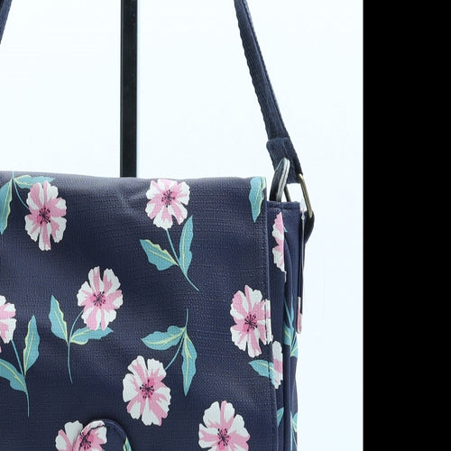 Preworn Womens Blue Floral Polyurethane Crossbody Size Small