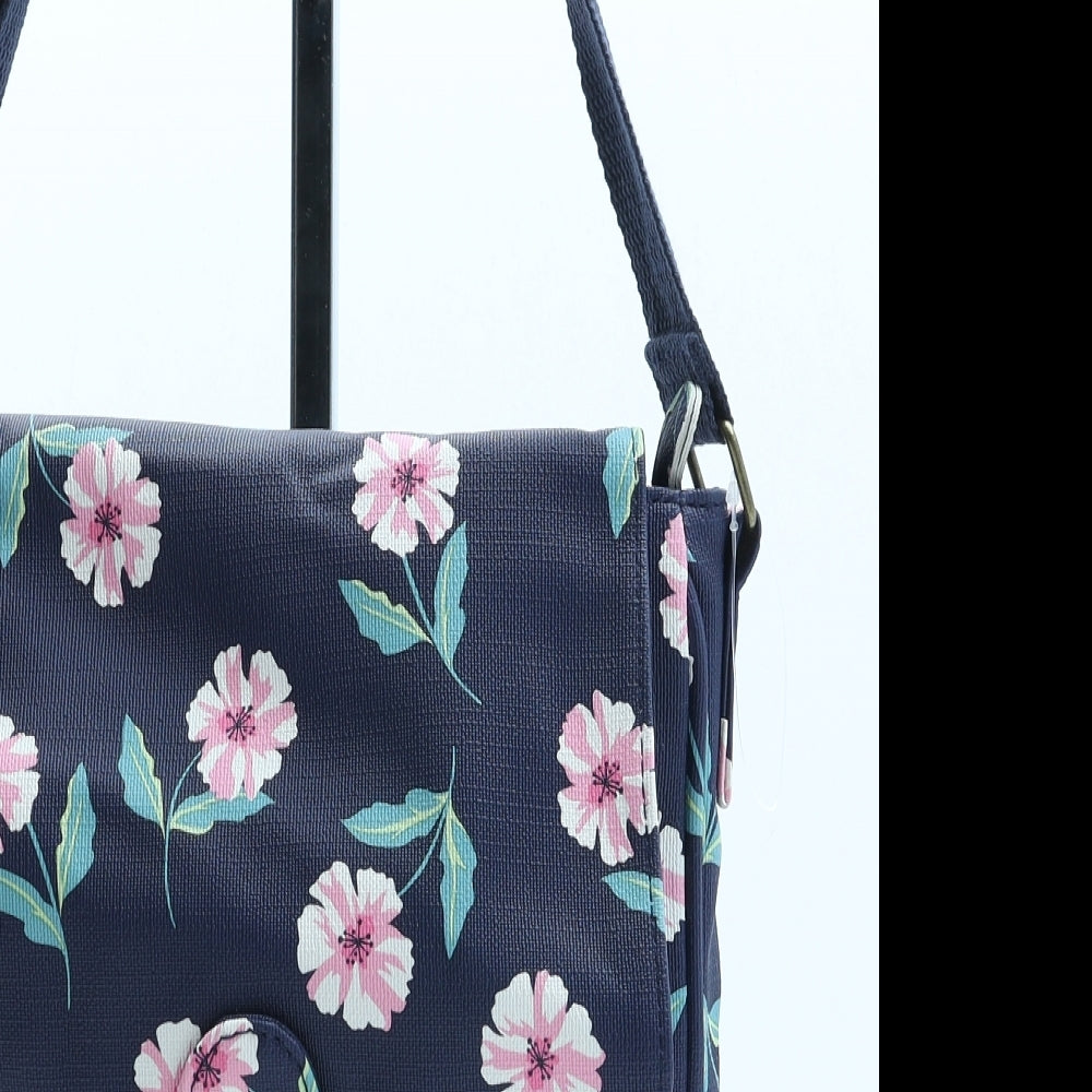 Preworn Womens Blue Floral Polyurethane Crossbody Size Small