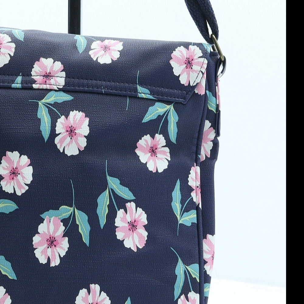 Preworn Womens Blue Floral Polyurethane Crossbody Size Small