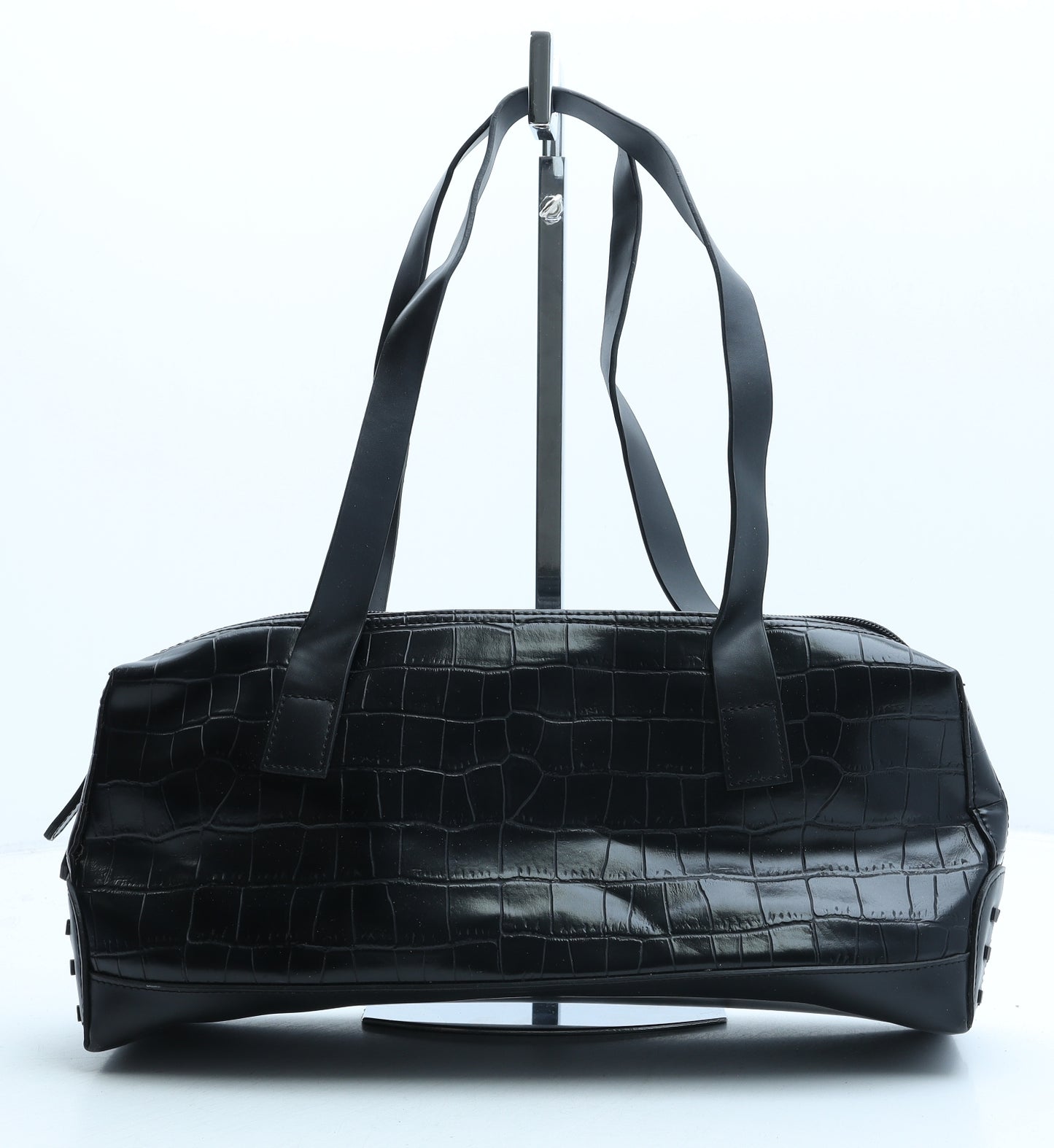 Club House Womens Black Animal Print Polyurethane Top Handle Bag Size Medium - Croc Texture