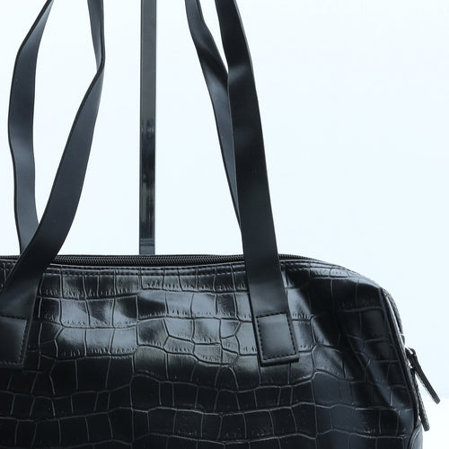 Club House Womens Black Animal Print Polyurethane Top Handle Bag Size Medium - Croc Texture