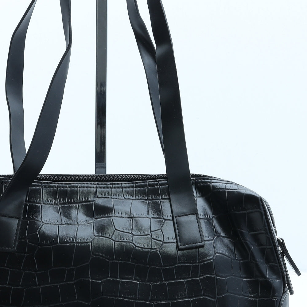 Club House Womens Black Animal Print Polyurethane Top Handle Bag Size Medium - Croc Texture