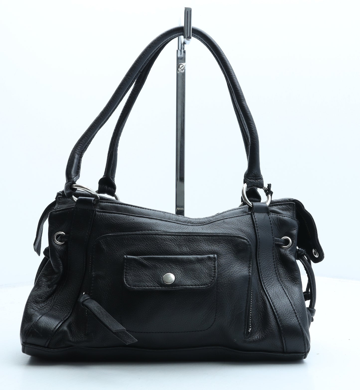 Tula Womens Black Polyurethane Top Handle Bag Size Medium