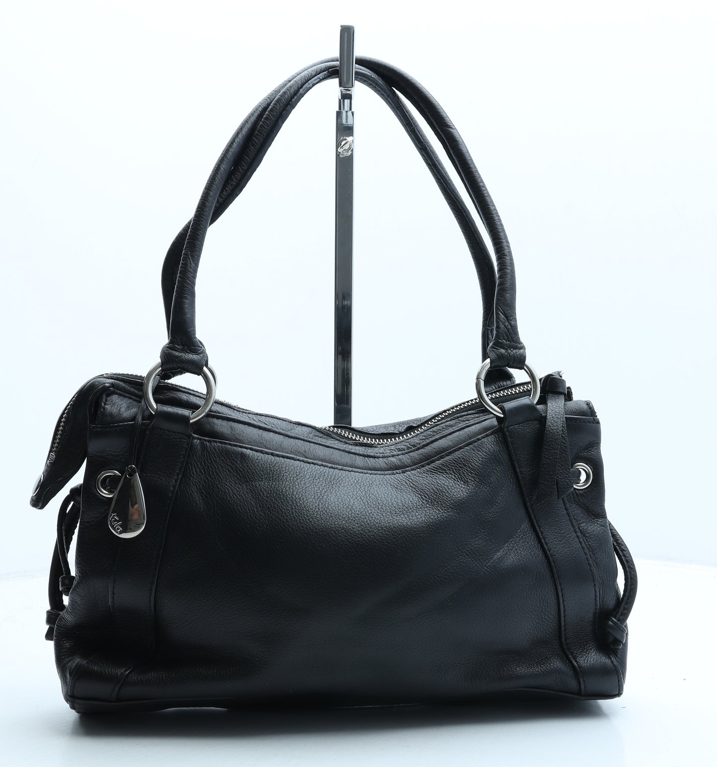 Tula Womens Black Polyurethane Top Handle Bag Size Medium