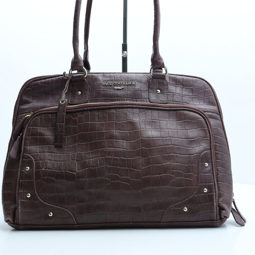 Paul Costelloe Womens Red Animal Print Leather Top Handle Bag Size Large - Croc Texture