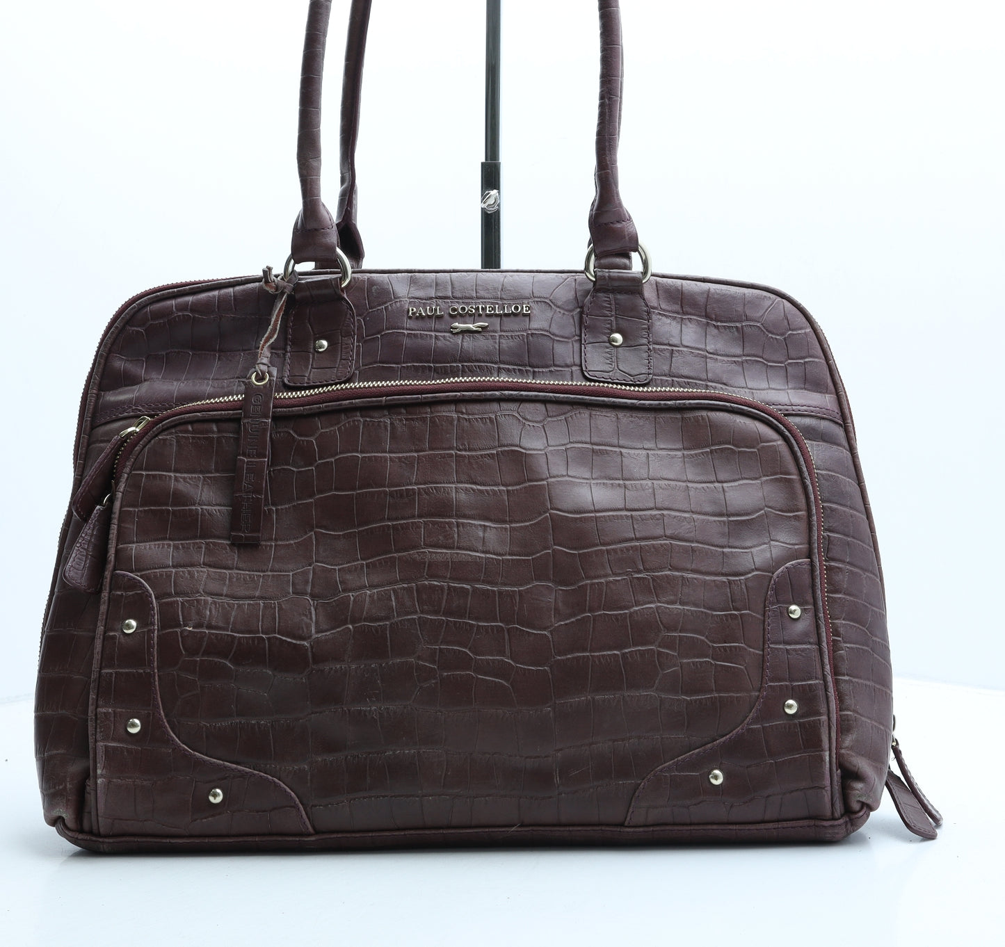 Paul Costelloe Womens Red Animal Print Leather Top Handle Bag Size Large - Croc Texture