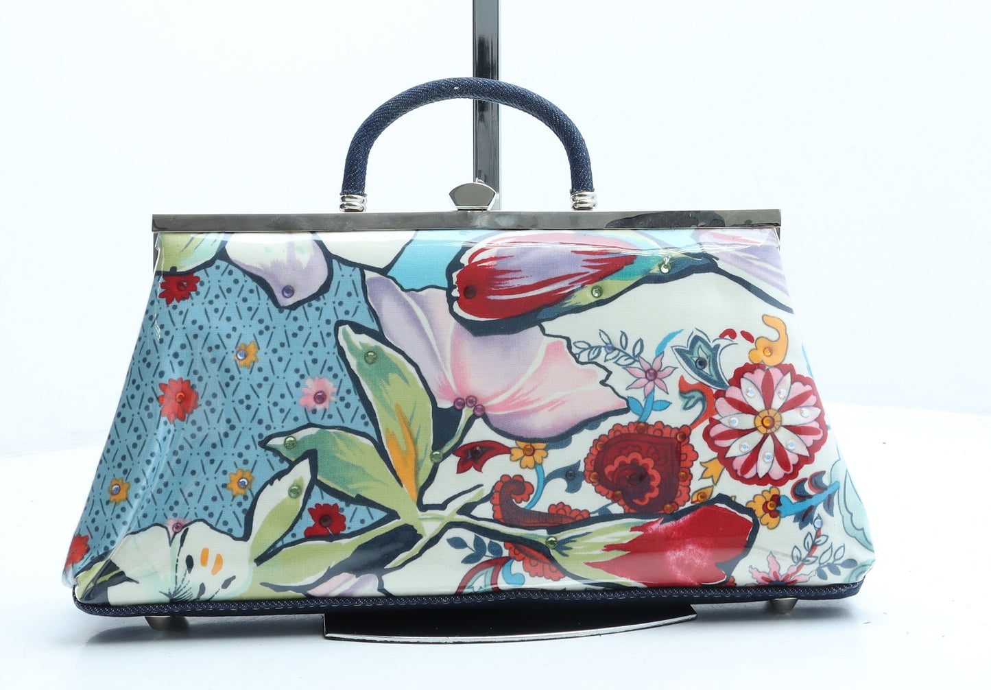 M.Andonia Womens Multicoloured Floral Plastic Top Handle Bag Size Small