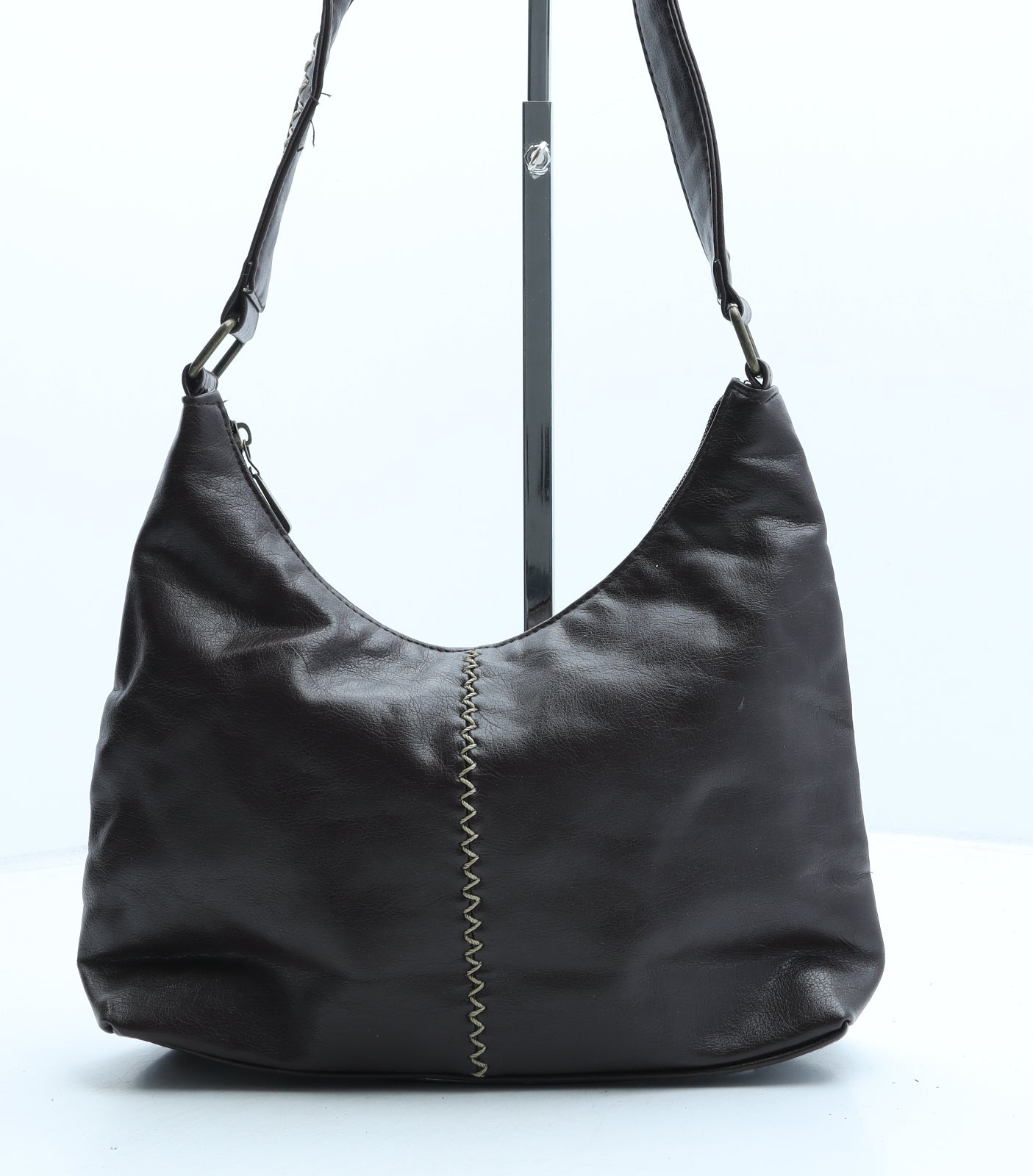 Preworn Womens Brown Polyurethane Top Handle Bag Size Medium