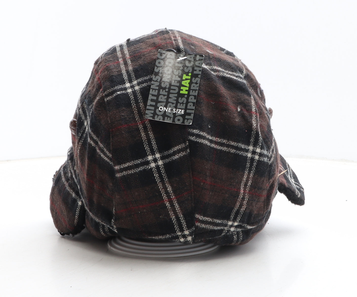 RJM Mens Brown Plaid Viscose Trapper Hat One Size