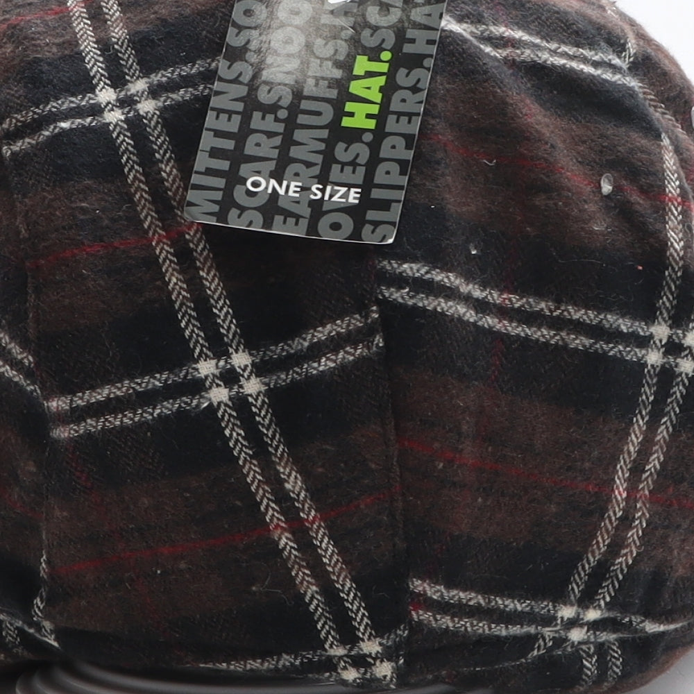 RJM Mens Brown Plaid Viscose Trapper Hat One Size